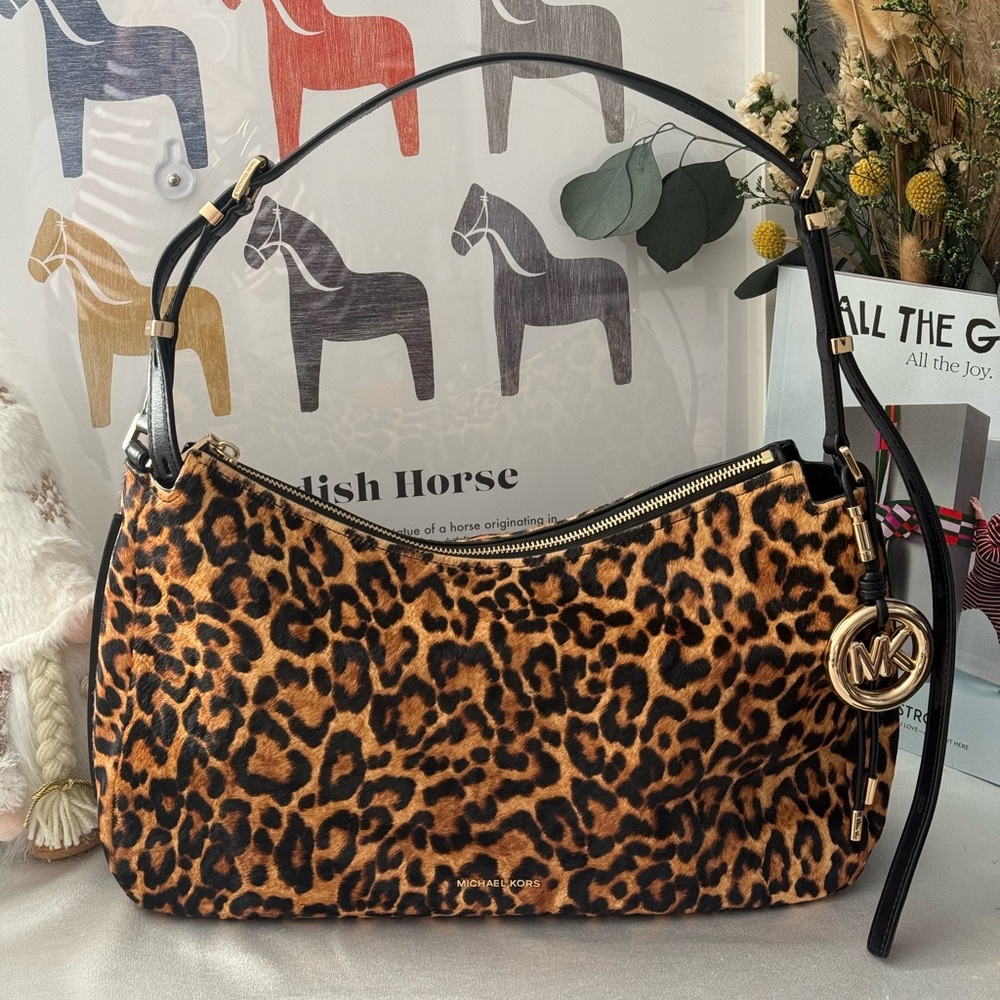 MICHAEL MICHAEL KORS Nolita Medium Leopard Print Calf Hair Shoulder Bag
